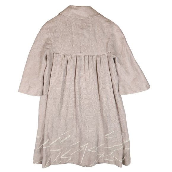 Elevenses Anthropologie Peacoat Womens 8 Beige Linen Embroidered Artsy Retro - Picture 2 of 12